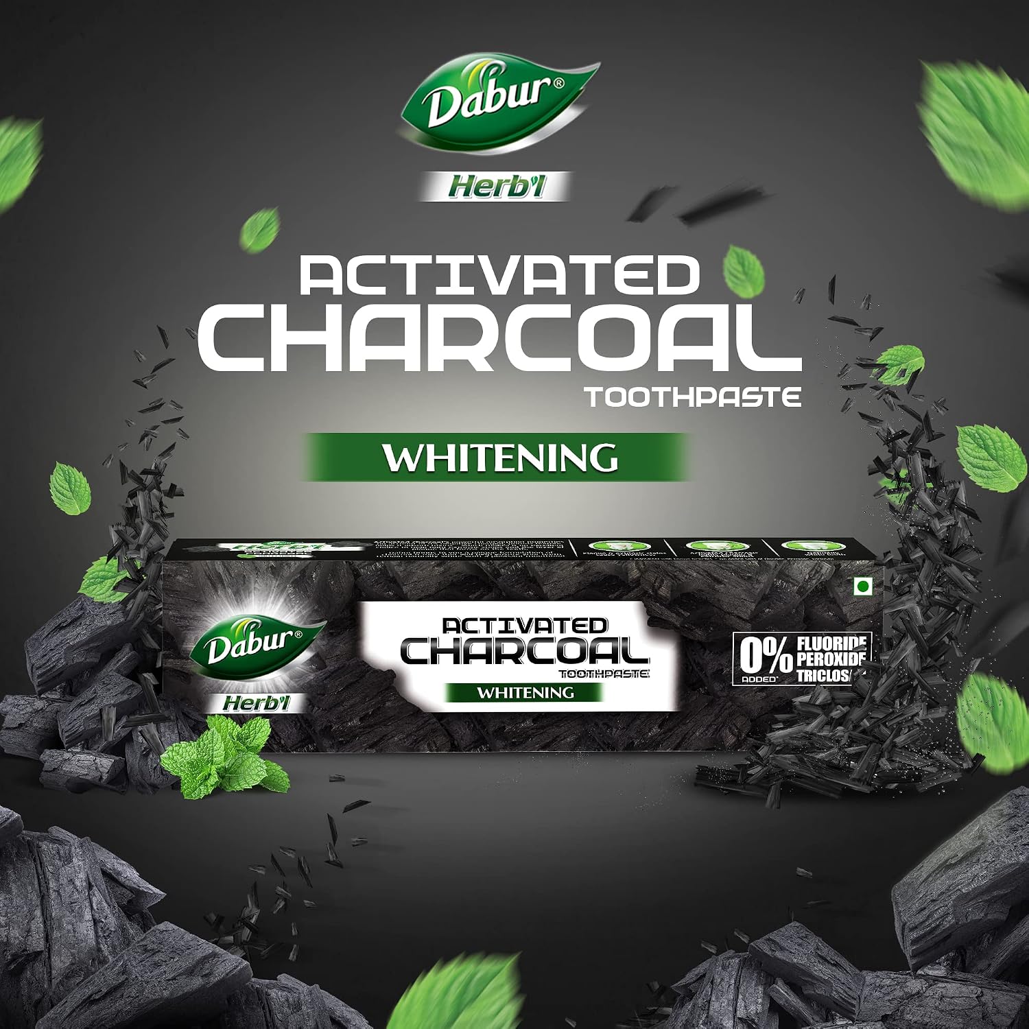 DABUR Herb'L Activated Charcoal Toothpaste 120gm (Pack of 1) | Whitening Black Gel Toothpaste | Fluoride Free | Fights Plaque & Extrinsic Stains | With Power of Mint | Cool & Refreshing Mouth Experience