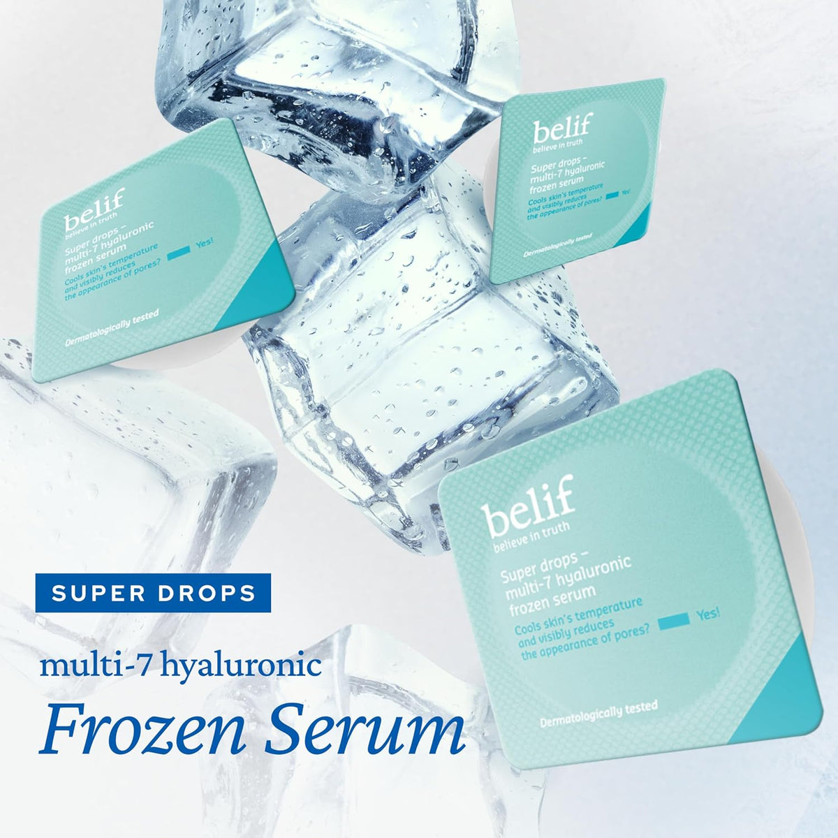 Belif Super Drops Multi-7 Hyaluronic Frozen Serum - Hydrating, Soothing, Depuffing Serum with Peptides & Caffeine, Enhances Skin Elasticity, Korean Skincare, 5m