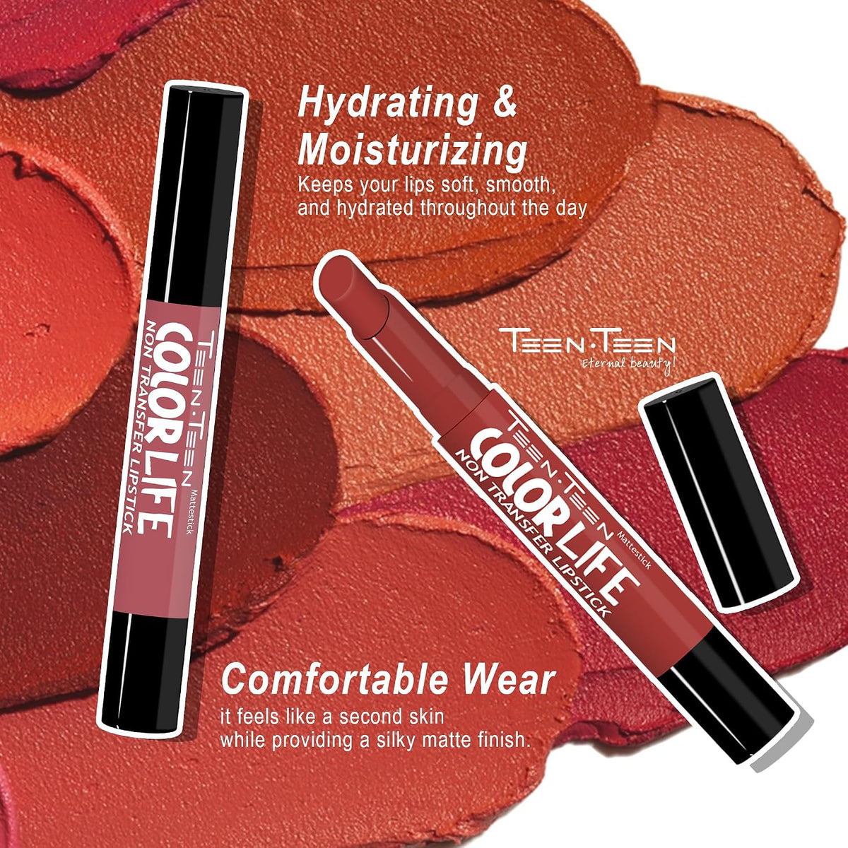 TEEN.TEEN Color Life Nontransfer Crayon Lipstick | Matte Finish with Built-in Primer | Waterproof & Long Lasting Lip Color | Smudge-Proof, Fade-Resistant Formul
