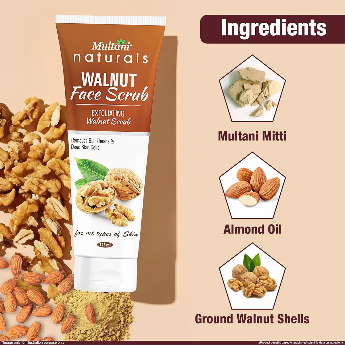 Multani Naturals Walnut Face Scrub 125ml (Pack of 2) | Removes Blackheads & Dead Skin Cells Walnut 125 ml (Pack of 2)