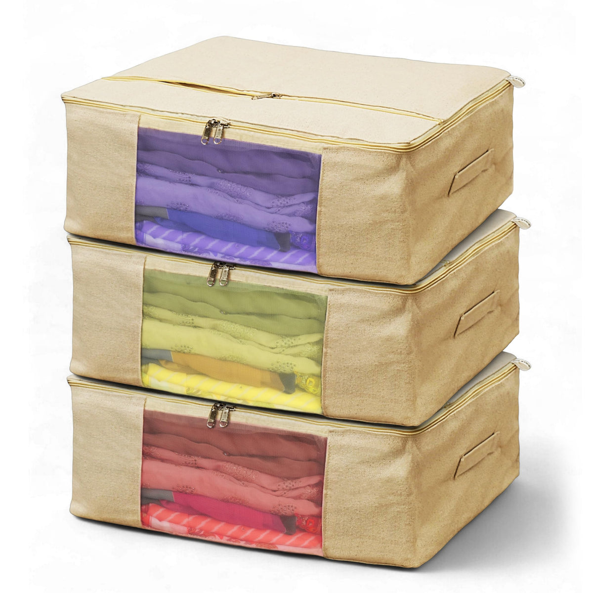 SOLSTICE Cotton Canvas Clothes Storage Bags/Saree Covers with Zip | Extra pocket | for Storage Specially Design for Woman Dresses, Sarees, Lehengas for Wardrobe