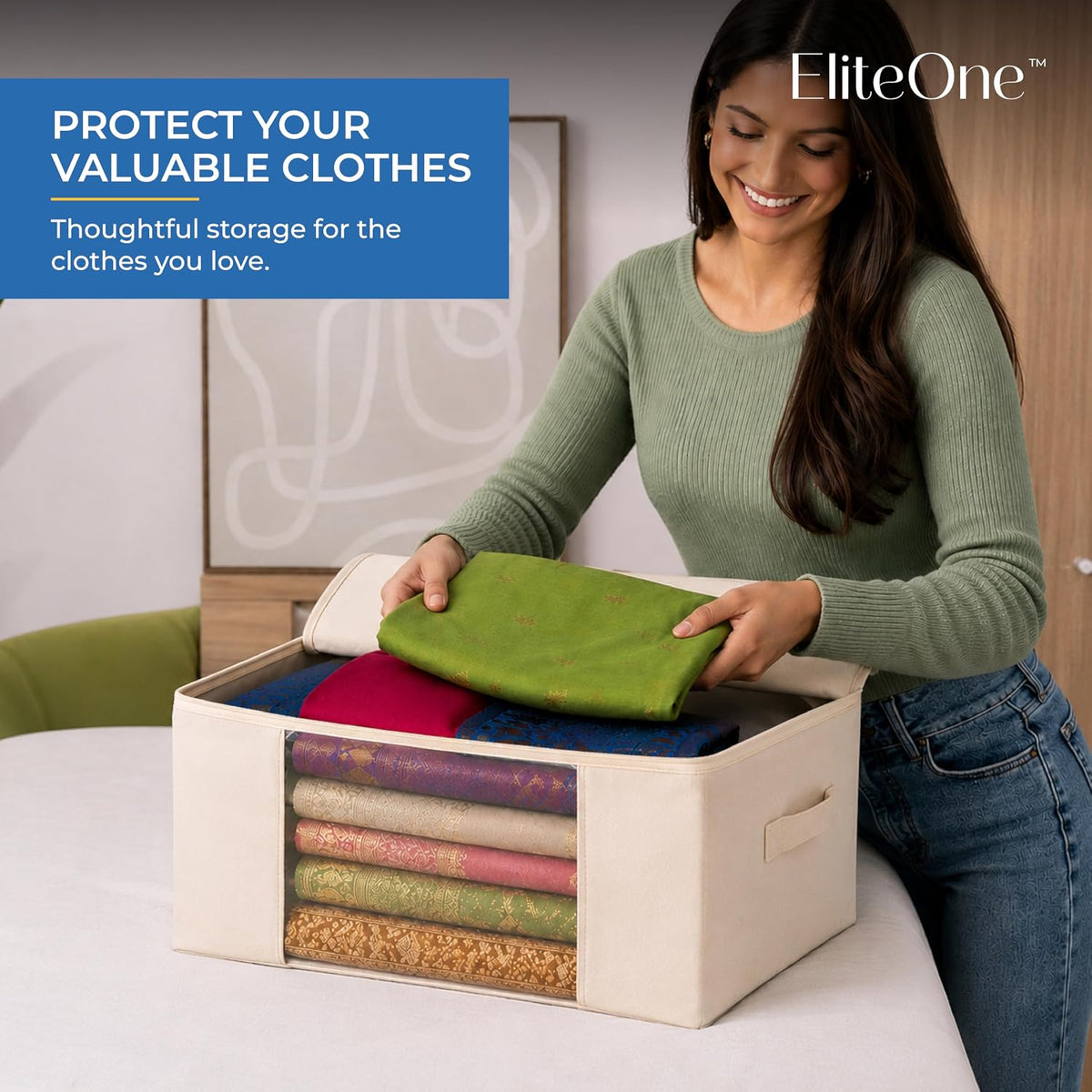 EliteOne Cotton Canvas Clothes Storage Bags/Saree Covers with Zip for Storage Specially Design for Woman Dresses, Sarees, Lehengas for Wardrobe Organizer (17 x