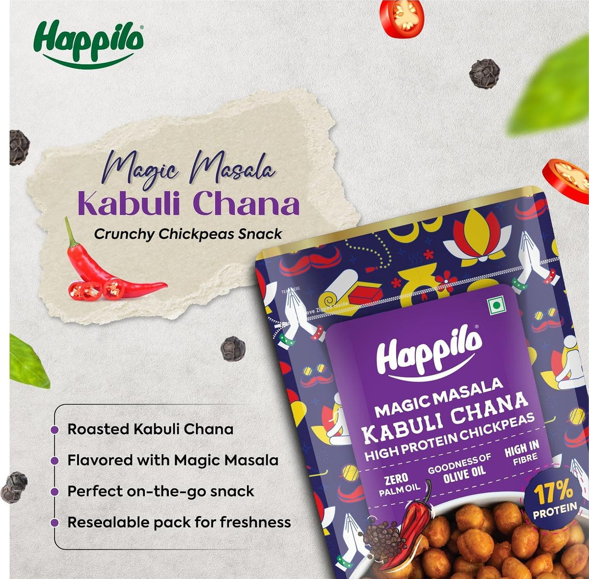 Happilo Premium Super Snack Magic Masala Chickpeas 110g, Crunchy and Delicious, Super Healthy 110 g (Pack of 1)