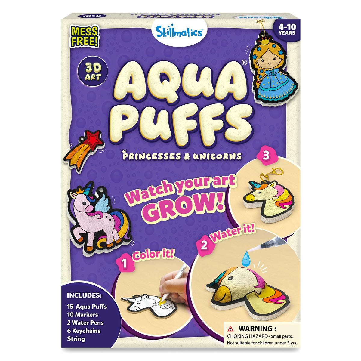 Skillmatics Aqua Puffs Unicorns, Art & Craft Gift for Kids, Paint by Number Princesses & Unicorns