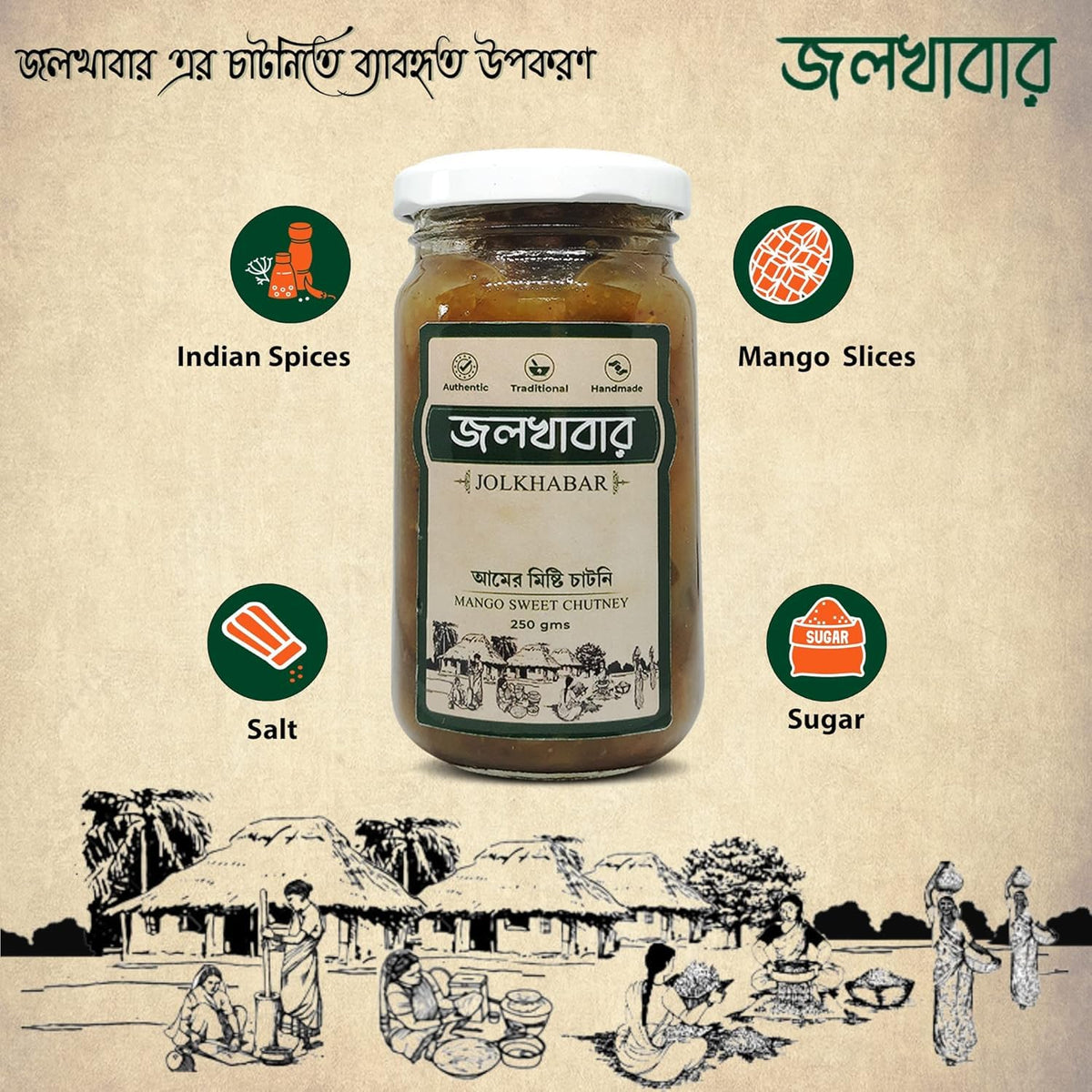 JOLKHABAR | KHEJUR Misti Chatni n Aam Misti Chatni | 500gm Pack - Date Sweet Chutney n Mango Sweet Chutney | Bengali Misti Chutney | Authentic Traditional Handm