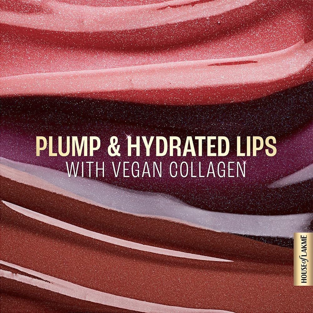Lakme Glitterati Lip Glaze, for Plump and Shiny Lips, with Vegan Collagen and Crystal Technology, Non-Sticky Formula, Glitter Infused, Delicious Coconut-Vanilla