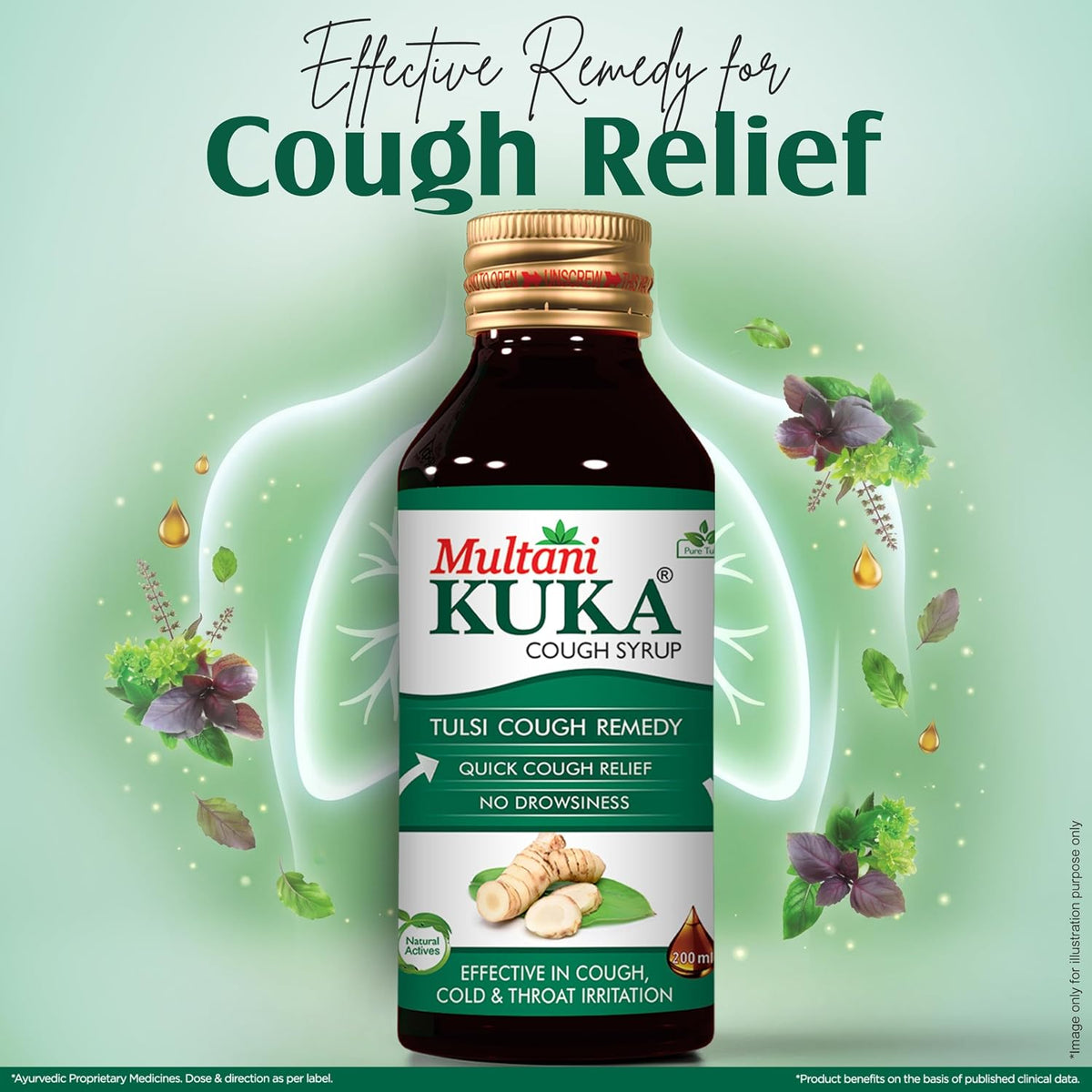 Multani Kuka Cough Syrup 200ml | Get Ayurvedic Relief from Throat Issue, Chest Congestion, All Types Of Cough & Cold | Goodness Of Tulsi, Pippali, Satpudina & O