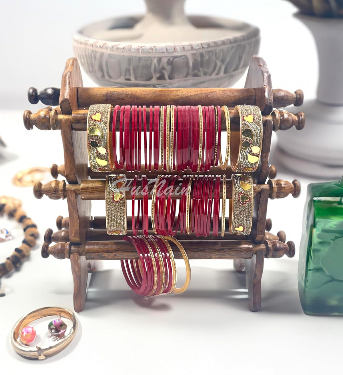 HusNain Wooden Sheesham Bangle Stand | Bangle organizer | Folding Chuddi Stand | Gift item for women | Bangle wardrobe Bangle Jewelry Holder Stand Display Organ