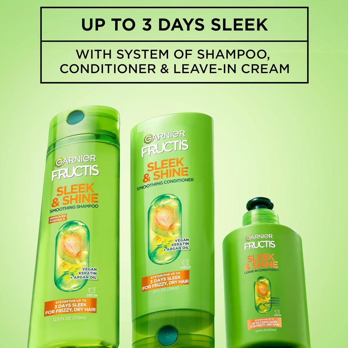 Garnier Fructis Sleek & Shine Intensely Smooth Leave-In Conditioning Cream, 10.2 Ounce (Pack Of 2 Count), Frizzy, Argan