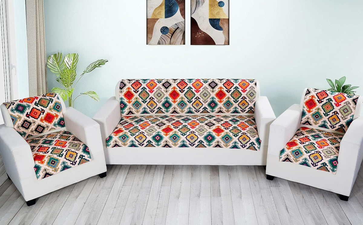 Printed Sofa Seat Cover for 2 Seater with Heavy Antiskid Backing & Easily Machine Washable Sofa Seat Runner for Couch or Home Living Area - (27 x 48 Inches - 2