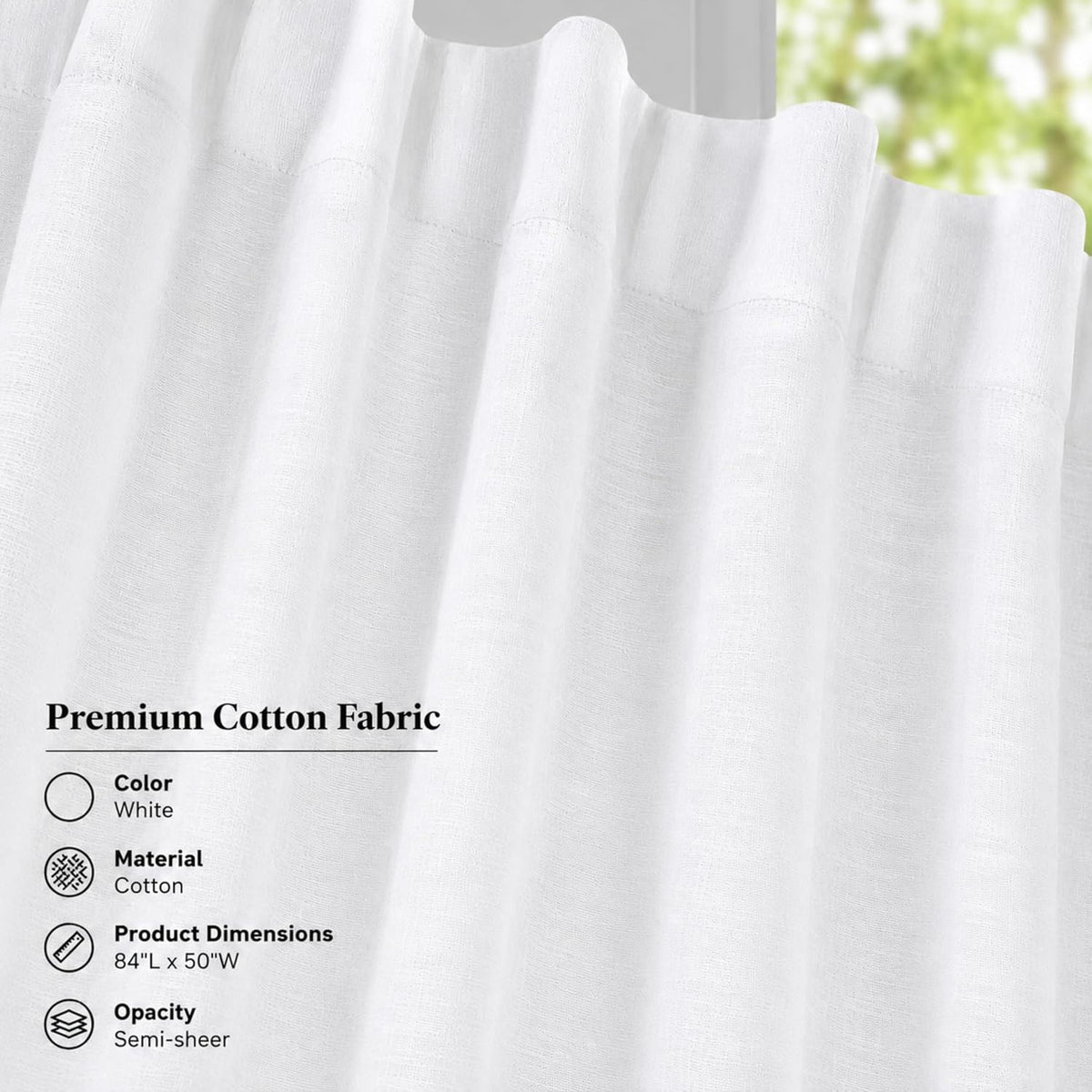 Farmhouse Curtains 50x84 inch White Textured Slub,Bathroom Curtains,Bathroom Window Curtains,84inch Curtain,Cotton Curtains,tab top Curtains,White Cotton Curtai