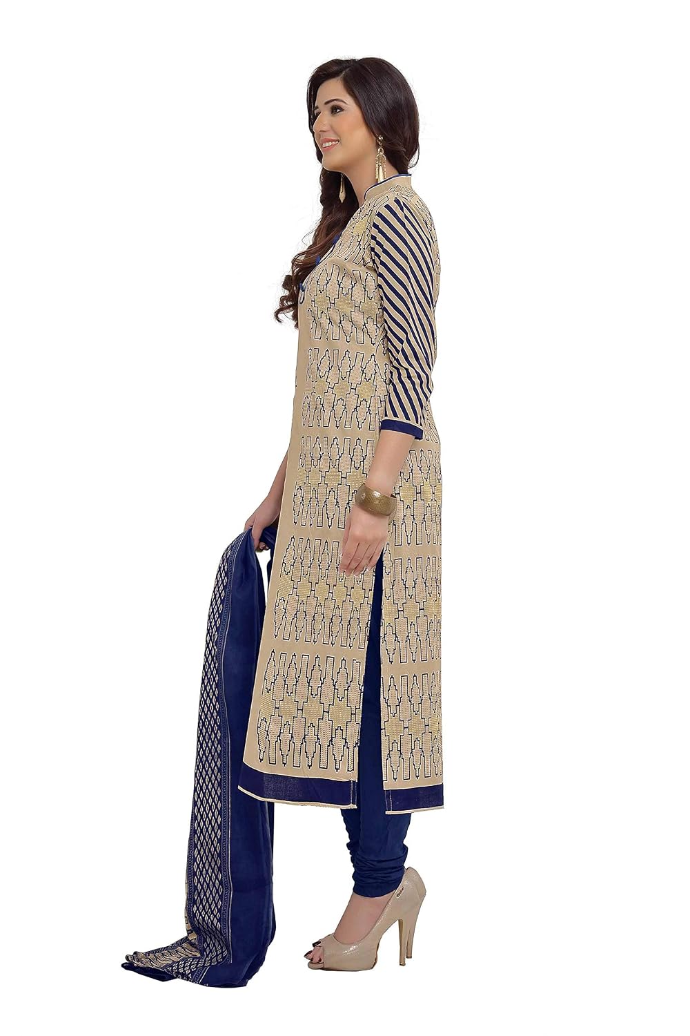 Miraan Cotton Printed Readymade Salwar Suit For Women(MIRAANBAND1606, Grey)