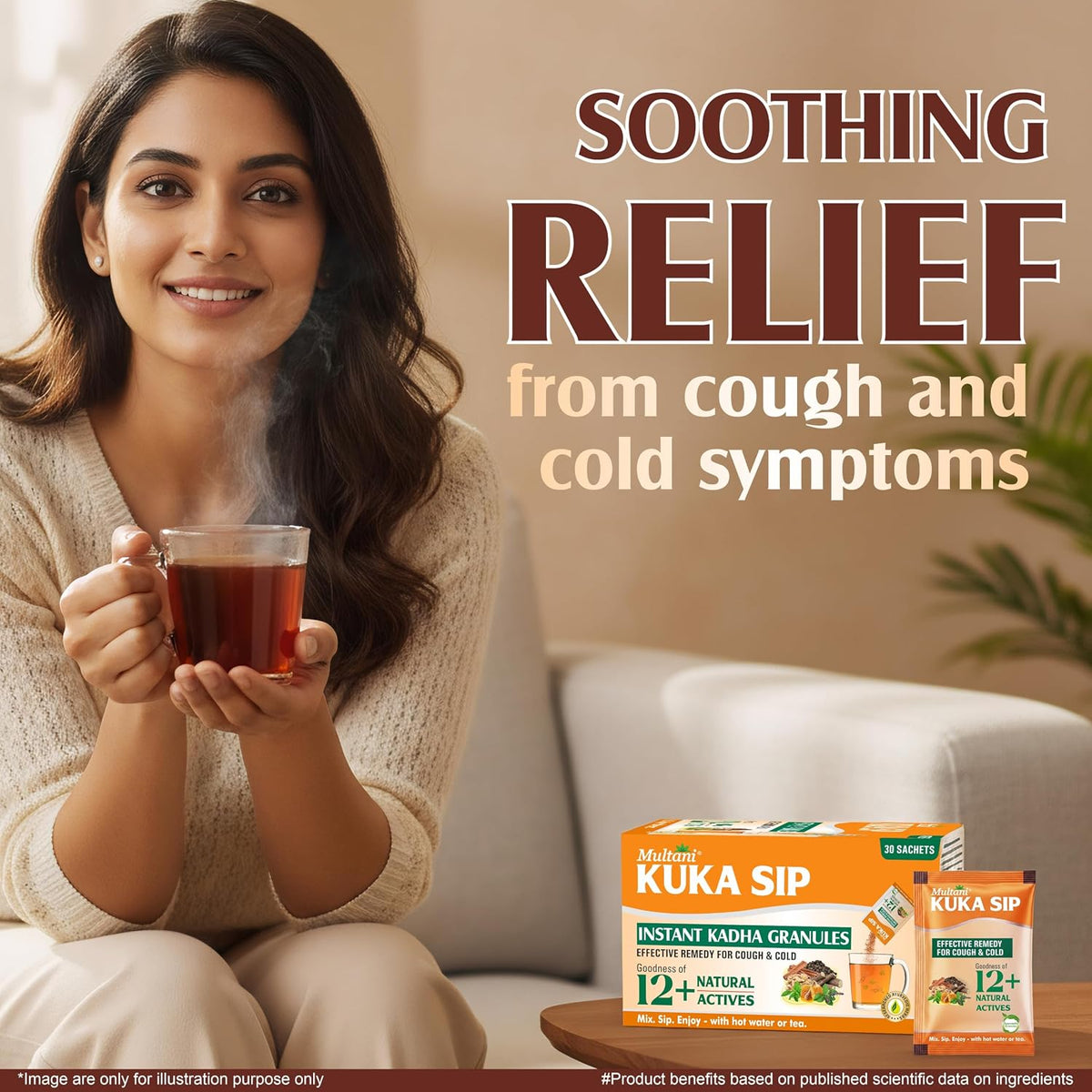 Multani Kuka Hot Sip | Ayurvedic Kadha Provides Instant Relief from Cough and Cold | Goodness of 12+ Natural Actives | (4gm*Pack of 30 Sachets) Kadha 146 g (Pac