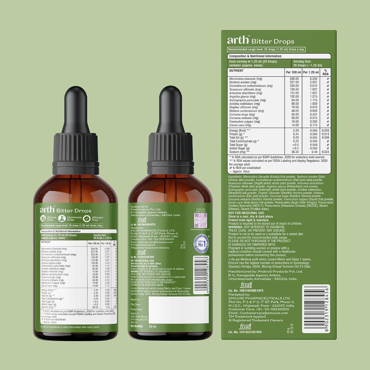 Arth Bitter Drops Weight Management Supplement - 15 Days Pack | Reduces Cravings Naturally | Improves Digestion & Bloating | With 14 Herbal Bitters, Karela, Dry