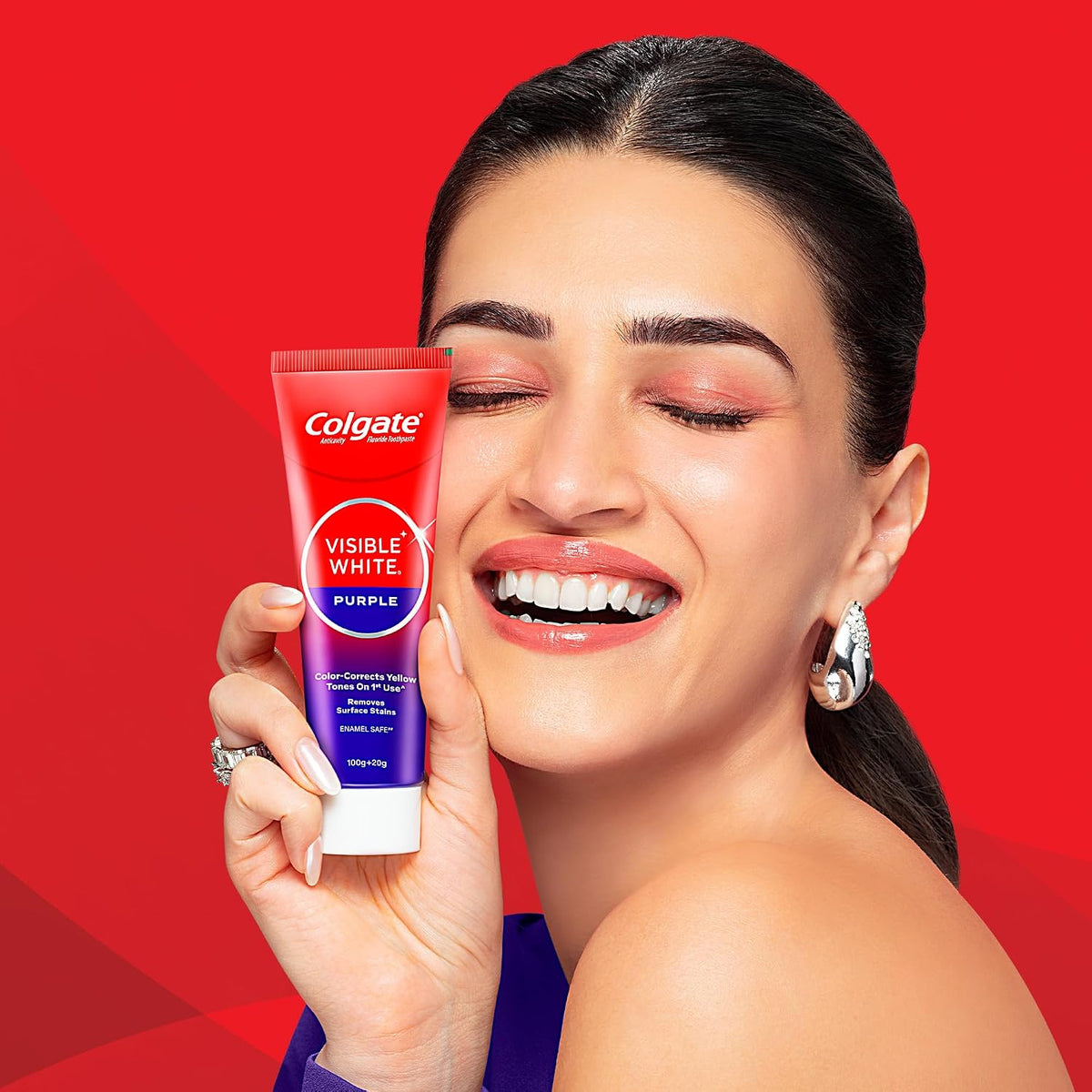Colgate Visible White Purple Toothpaste for Teeth Whitening, Helps Remove Surface Stains, Whitens Yellow Teeth, Enamel-Safe for Daily Use (Combo Pack, 200g + 40