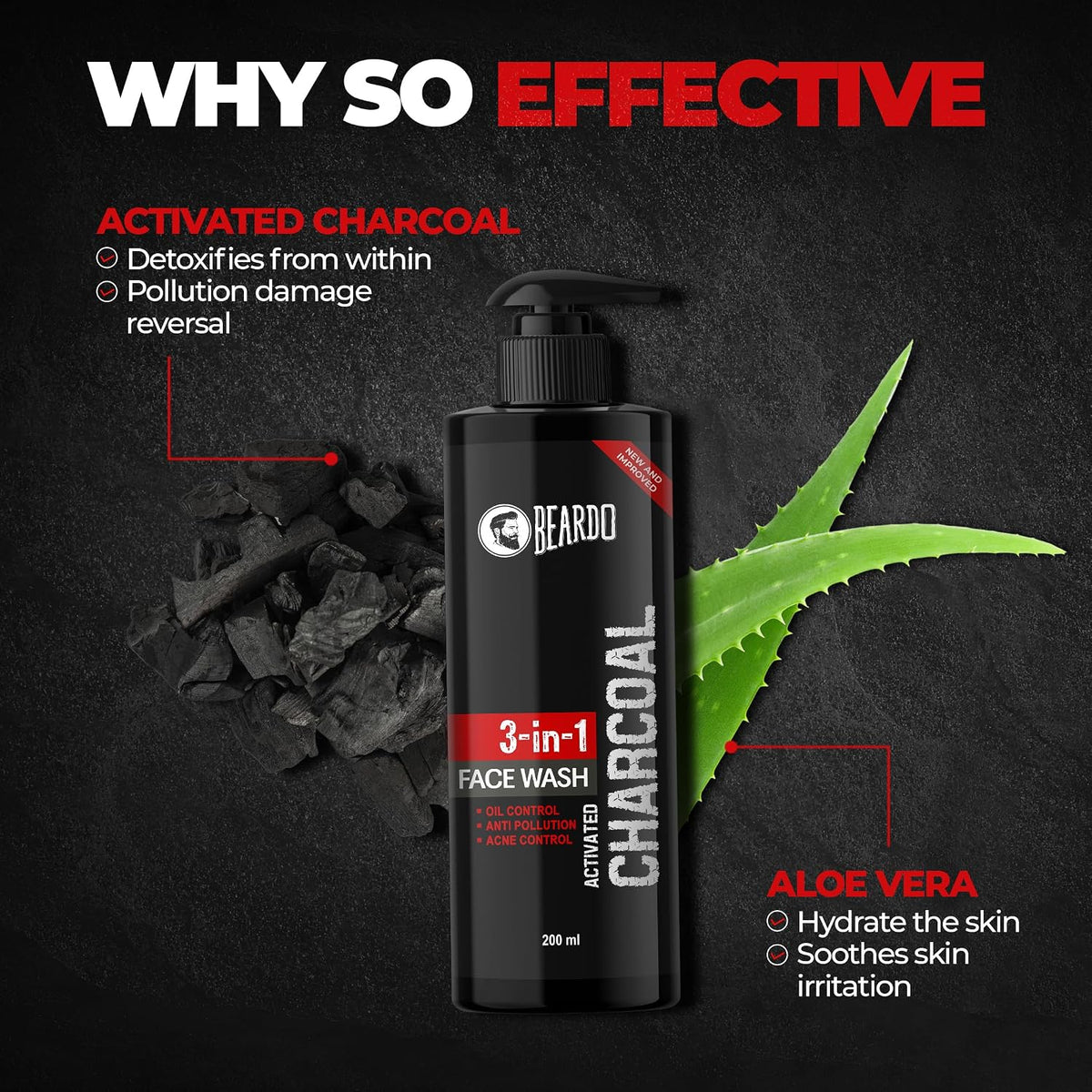 Beardo 3-in-1 Activated Charcoal Face Wash| Deep Cleanse, Exfoliate & Detoxify | All-in-One Face Wash for Oily Skin, Dirt & Pollution Removal | Oil Control Face