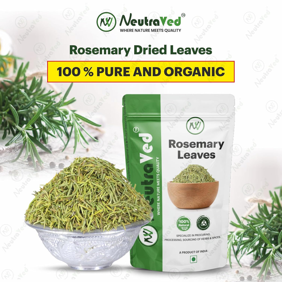 NeutraVed Rosemary Leaves Organic | Rosemary Dry Leaves for Cooking,Hair Growth, Stronger Strands & Natural Hair Nourishment, Food Grade | 100g 100 g (Pack of 1