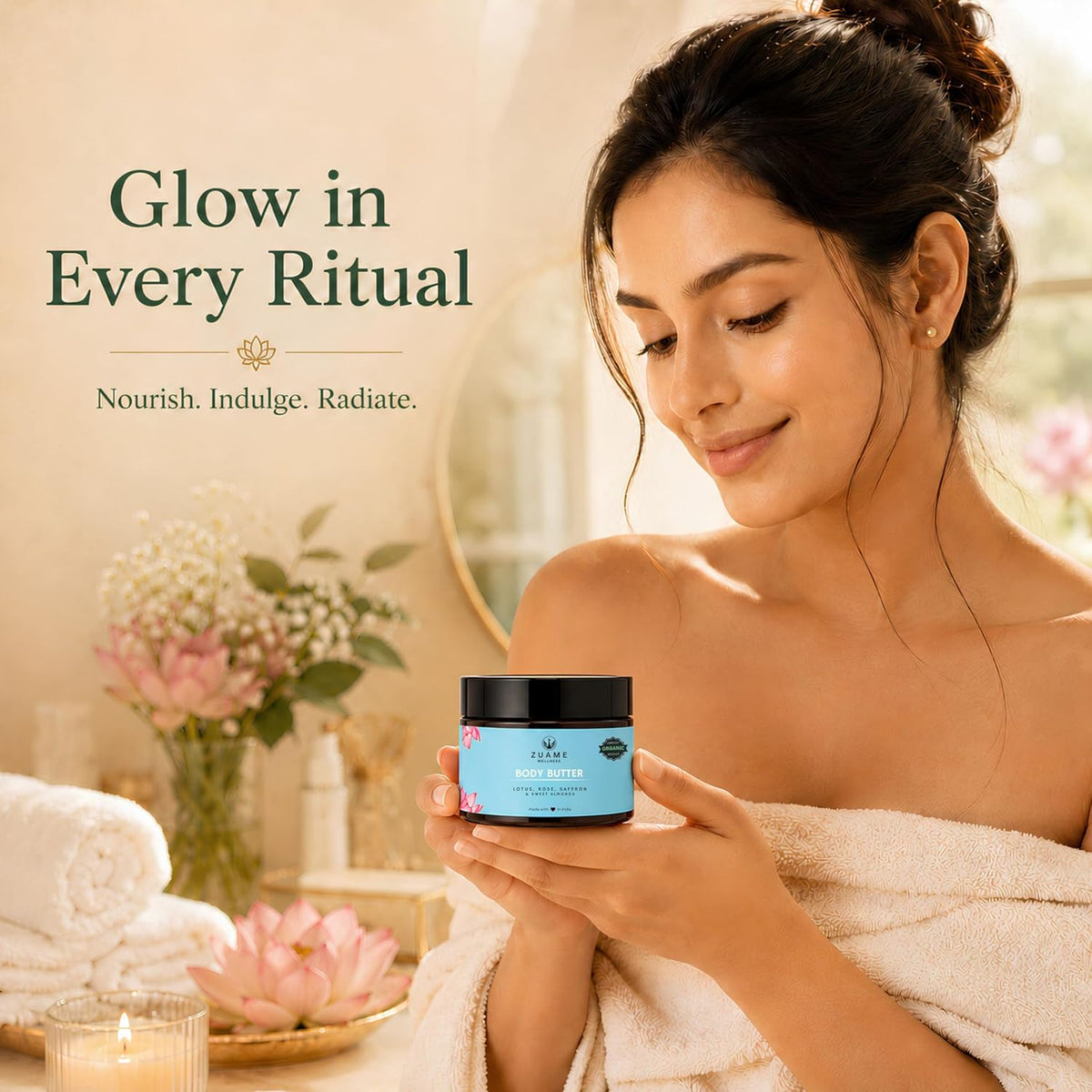 Body Butter | Siddha Inspired Deep Moisturising Body Butter with Lotus, Rose, Saffron, Sandalwood & Sweet Almonds | For Dry Skin, Certified Organic, 100% Natura
