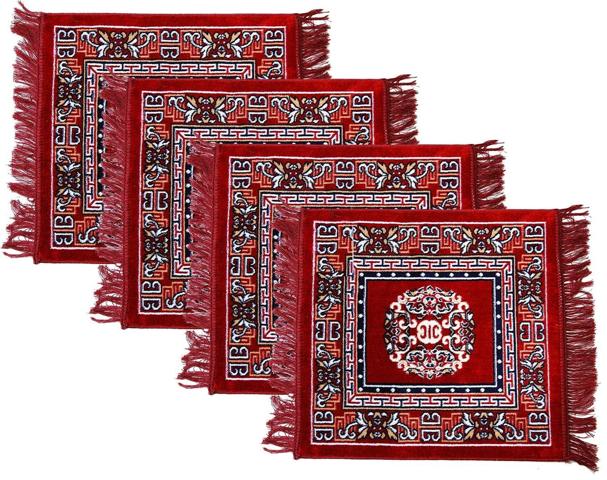 RAGHAV Traditional Design Velvet Meditation Prayer Pooja Asan for Puja Meditation Sitting, Maroon Color, Set of 4
