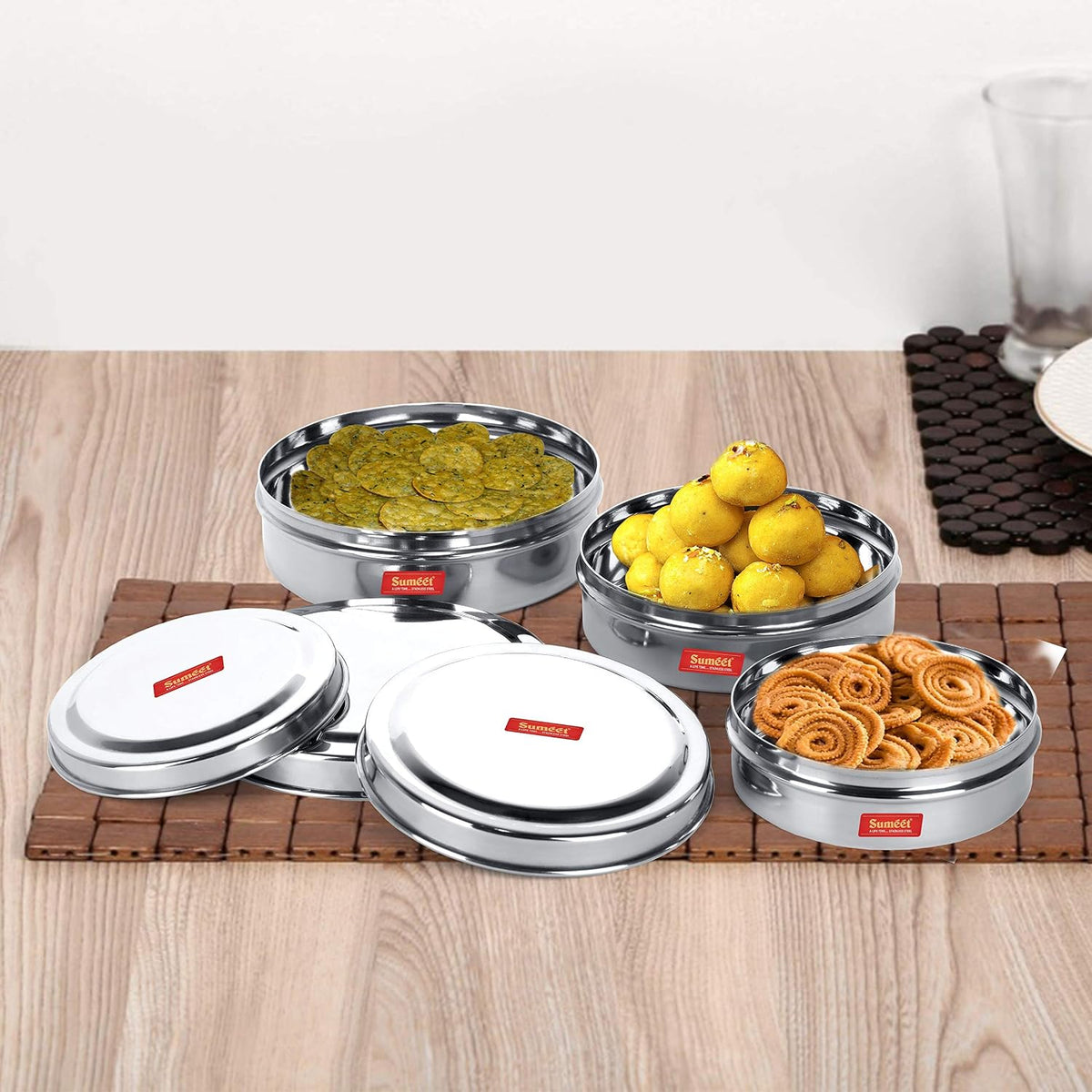 Sumeet Stainless Steel Storage Container- 300ML,480ML,600ML, 3 Pieces, Silver Set of 3 (300ML, 480ML, 600ML)
