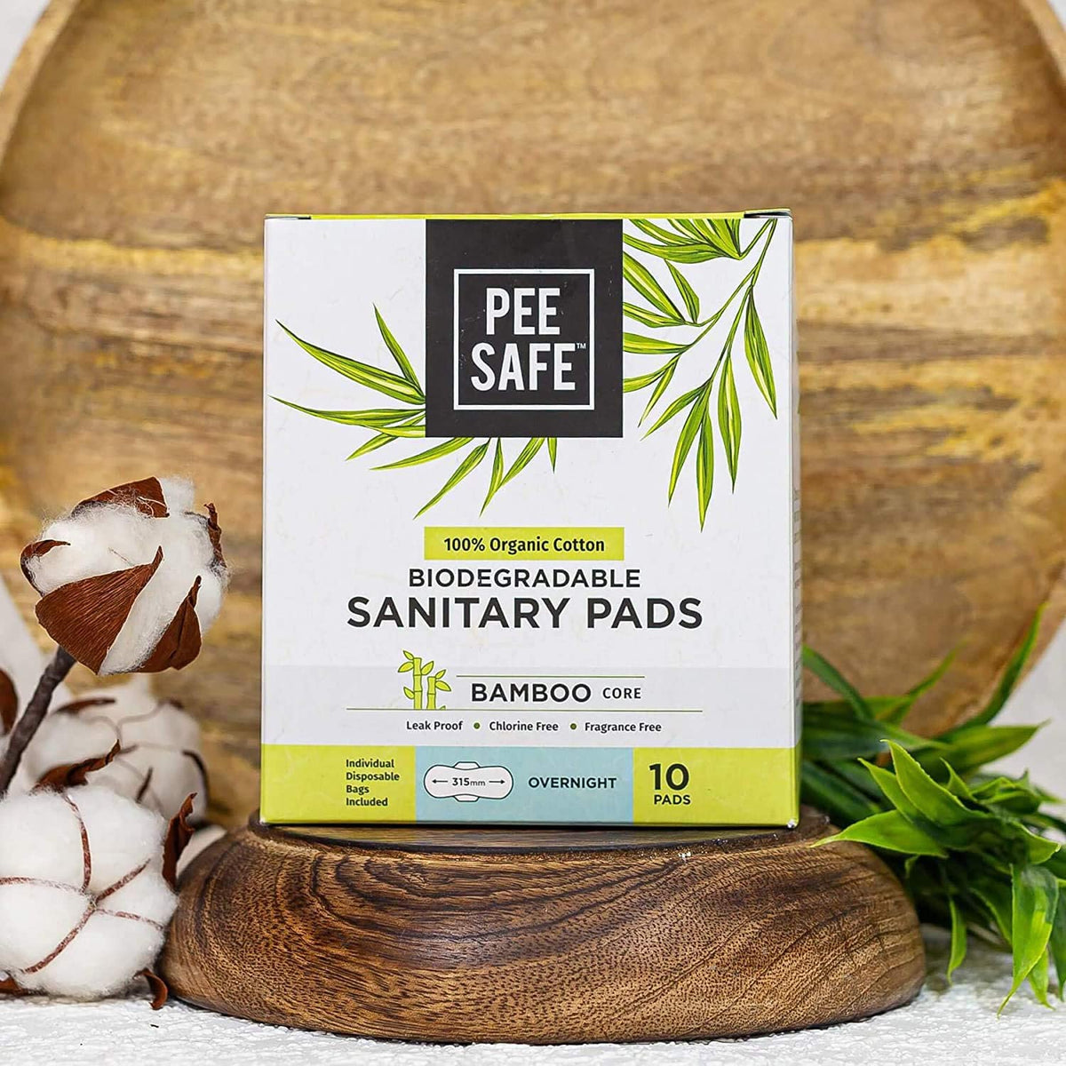 Pee Safe 100% Organic Cotton Biodegradable Sanitary Pads, Overnight | Anti-Bacterial | Superb Absorbency | Long Lasting Protection | Skin Friendly | Comfortable