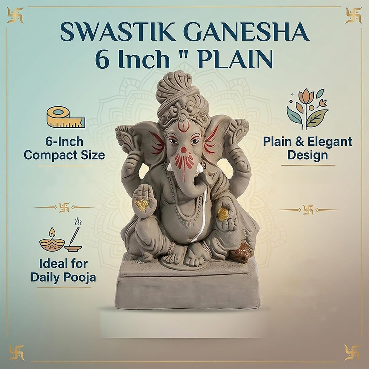 SWASTIK Ganesha 6" Plain