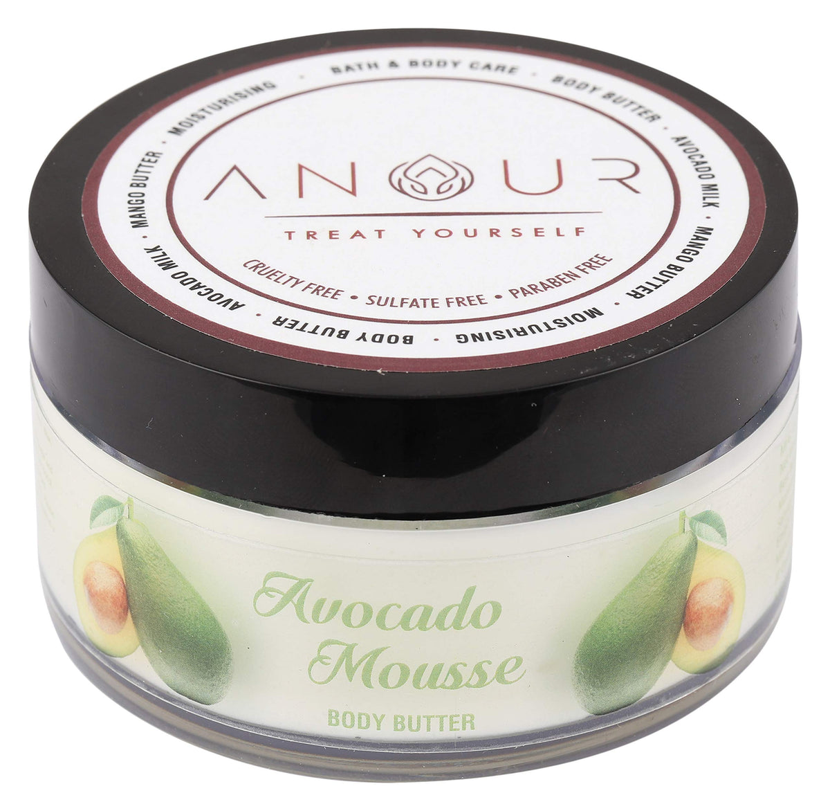 Anour Avocado infused Body Butter with Shea & Mango Butter | Deep nourishing, Non-Greasy & Quick Absorption | Non-toxic Ingredients | For Men & Women - 100gms