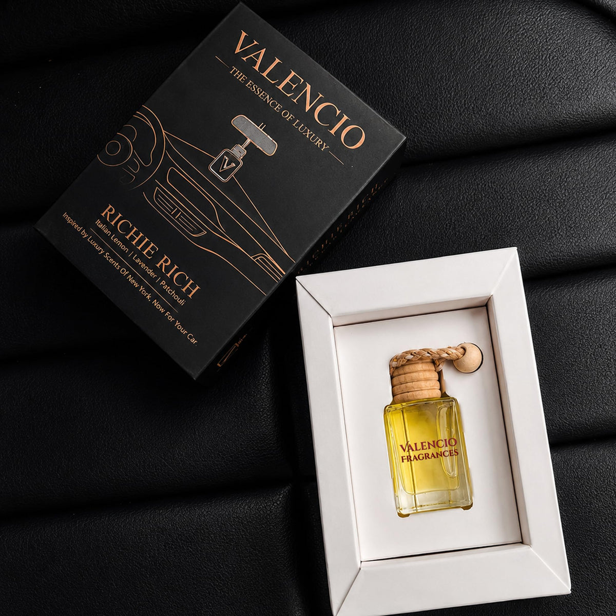Valencio Luxury Car Perfume Richie Rich – Italian Lemon Hanging Diffuser | Fragrance Inspired by Luxury Body Perfumes | Natural Essential Oils | Long-Lasting Fr