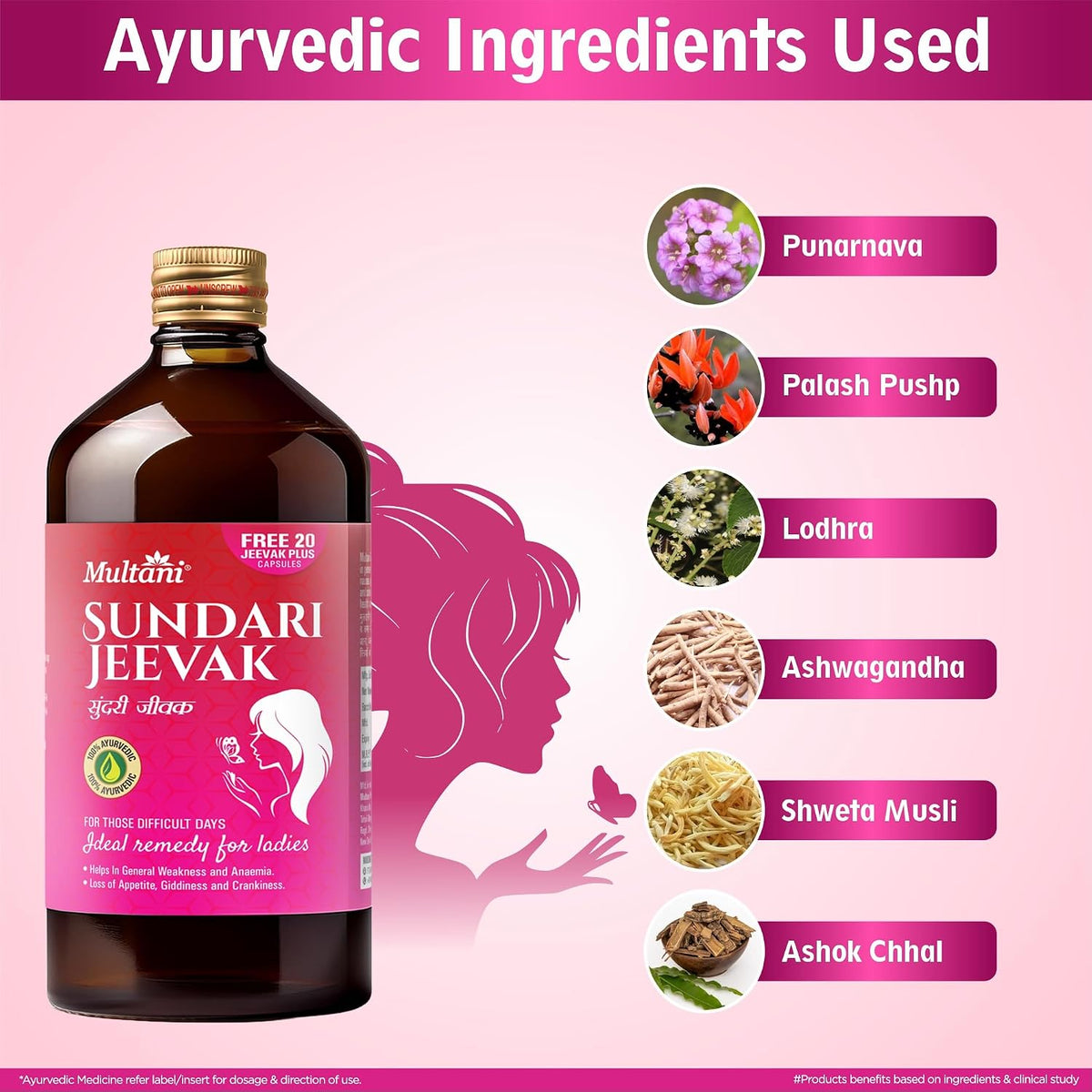 Multani Sundari Jeevak, For Those Difficult Days 450 ml with 50 Jeevak Plus Capsules 450 ml (Pack of 1)