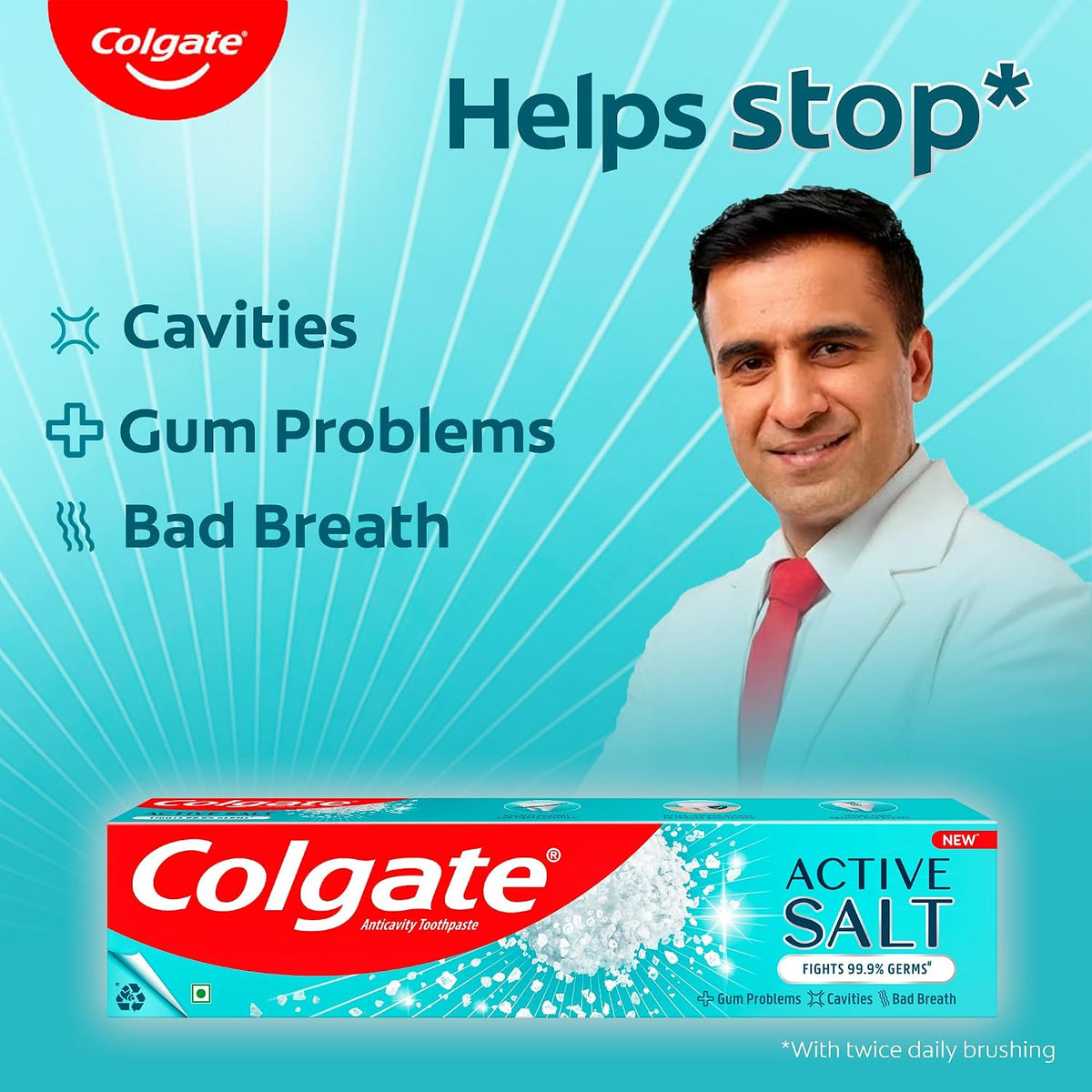 Colgate Active Salt Toothpaste, Germ Fighting Toothpaste for Healthy Gums and Teeth, Tooth Decay Prevention, Gum Protection, Eliminates Bad Breath, Plaque Remov