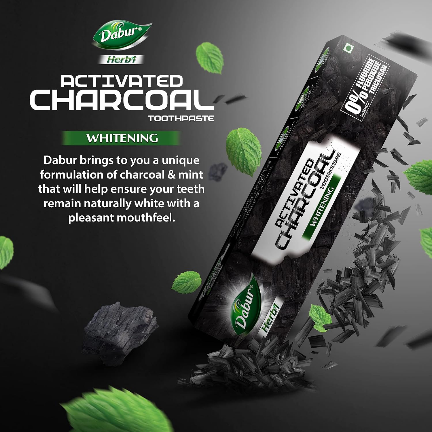 DABUR Herb'L Activated Charcoal Toothpaste 240G (120G x2, Pack of 2) | Whitening Black Gel Toothpaste | Fluoride Free | Fights Plaque & Extrinsic...