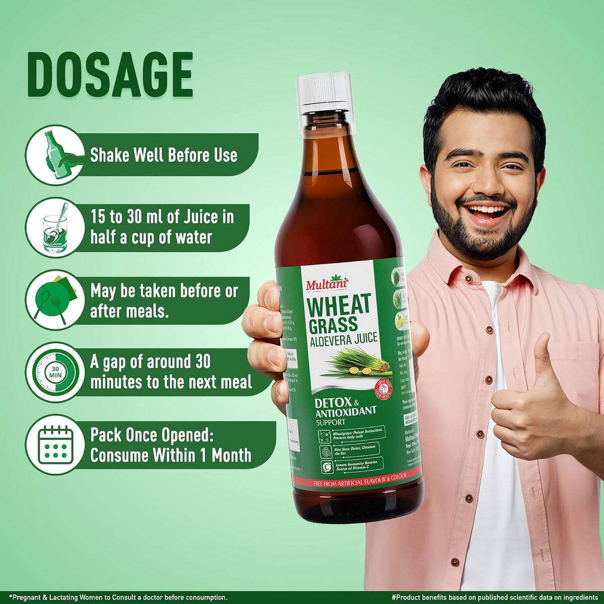 Multani Wheatgrass Aloe Vera Juice 1L | Natural Detox & Gut Cleanse Drink with Wheatgrass, Aloe Vera & Lemon | Rich in Antioxidants & Vitamin C | Immunity Suppo