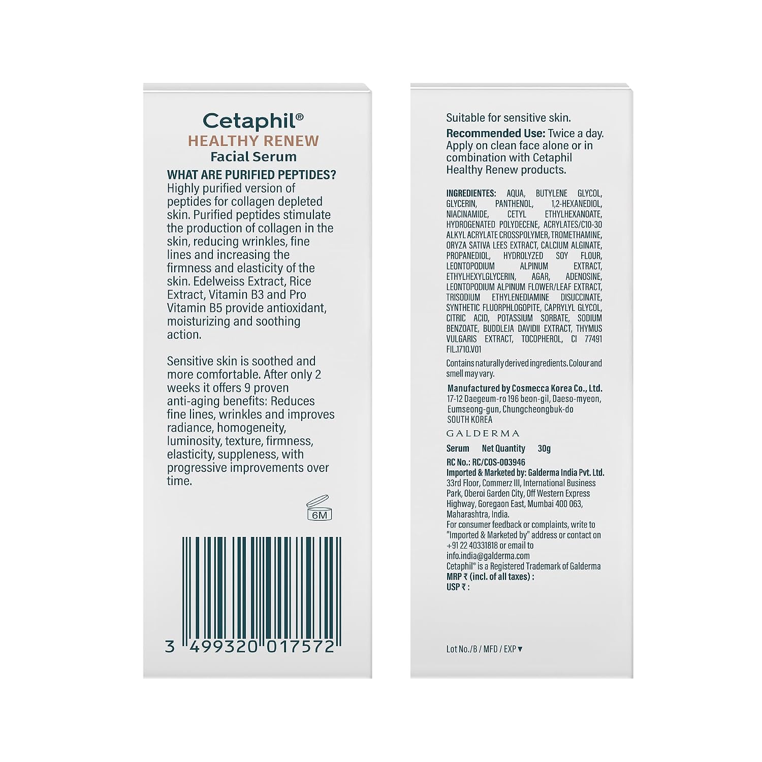 Cetaphil Healthy Renew Anti-Ageing Facial Serum 30 g – Peptide Powered Serum for Sensitive Skin, Helps Smooth Fine Lines & Hydrate