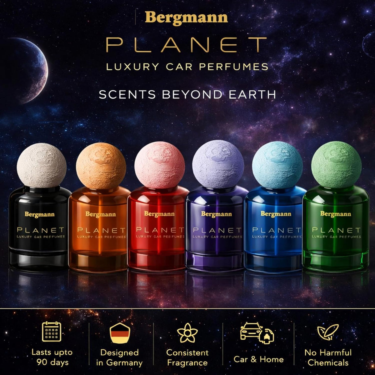 Bergmann Planet Luxury Car Perfume, Car Air Freshener, For Car & Home, Alcohol-free, Long-Lasting upto 90 days, COLOGNE, 110ml
