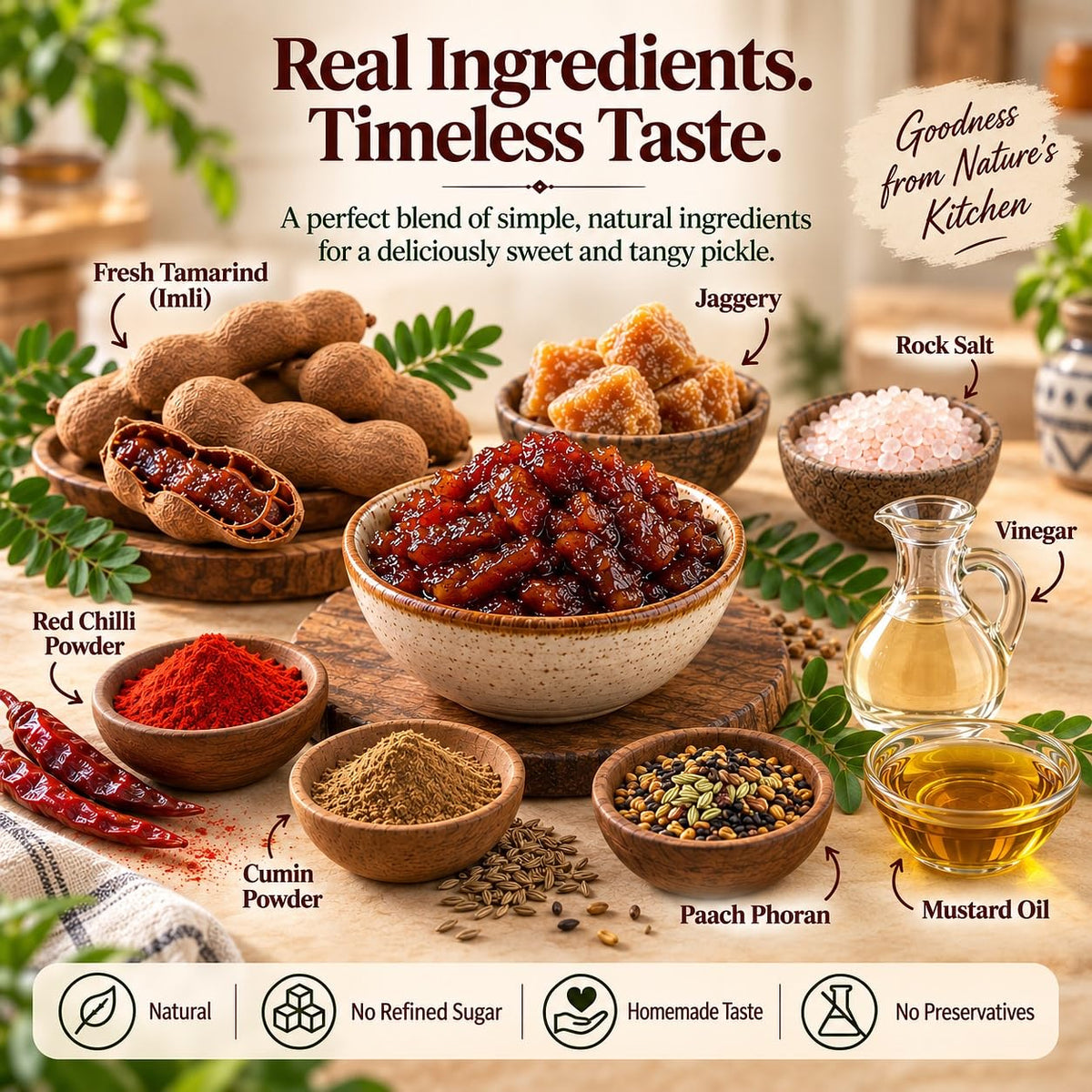 INDULGENCE Tamarind Pickle (Imli Achar) 200g × 2 | Sweet & Tangy | Organic Jaggery, Rock Salt, Red Chilli & Panch Phoran | No Refined Sugar, No Preservatives Pa