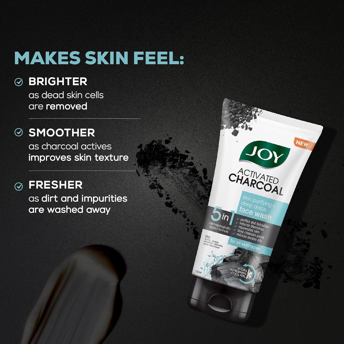 Joy Activated Charcoal Face Wash for Oily Skin 150ml x 2 | Controls Oil & Removes Dirt & Blackheads | Fights Pollution, Reduces Acne & Pimples For a Clearer & S