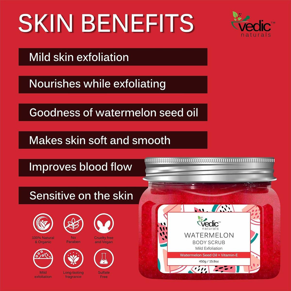 Watermelon Body Scrub 450gm | Tan Removal | Removes Dead Skin | Exfoliation | 100% Organic