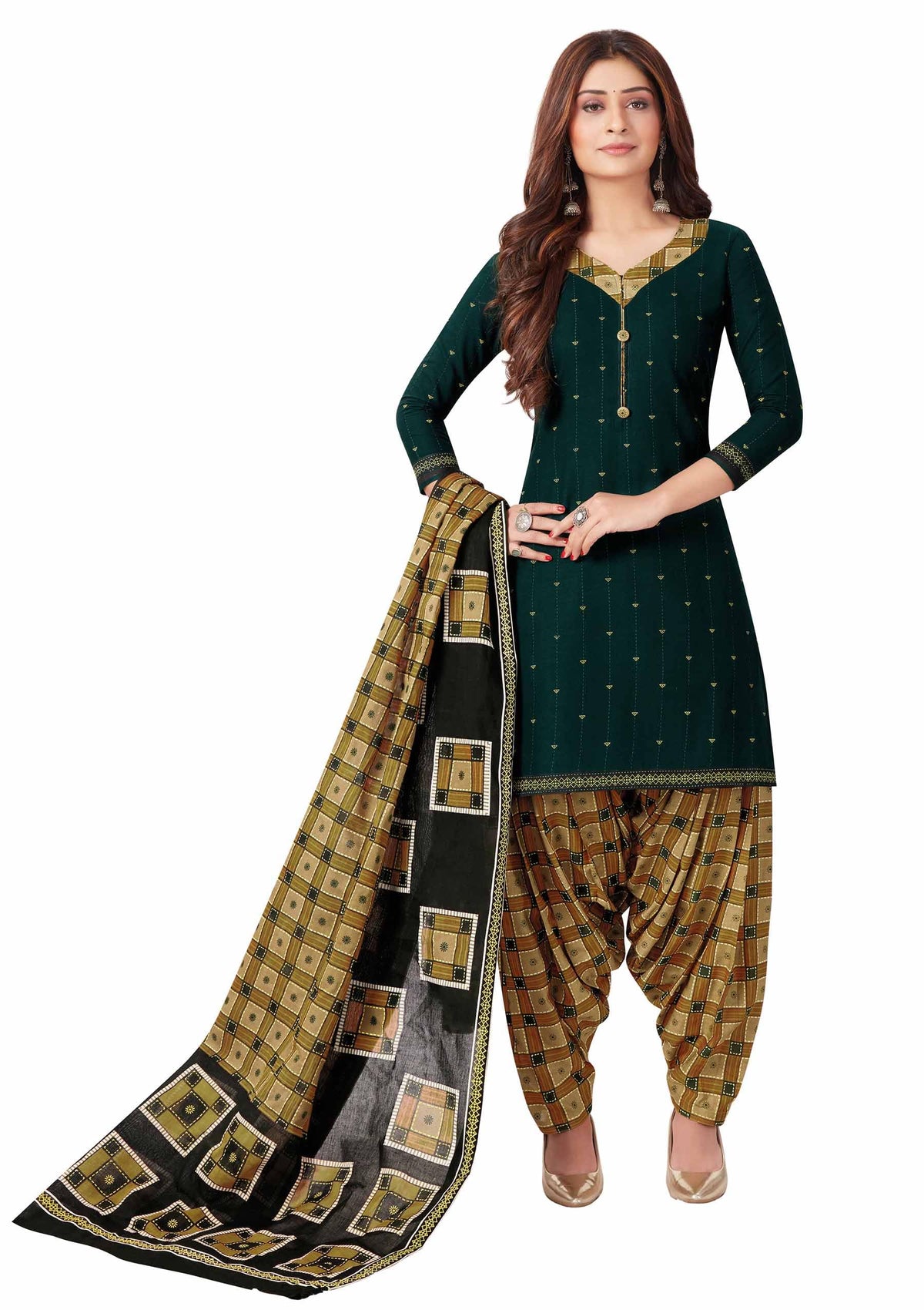 Miraan Cotton Printed Readymade Salwar Suit For Women (BANDCOLOR8023) S Green