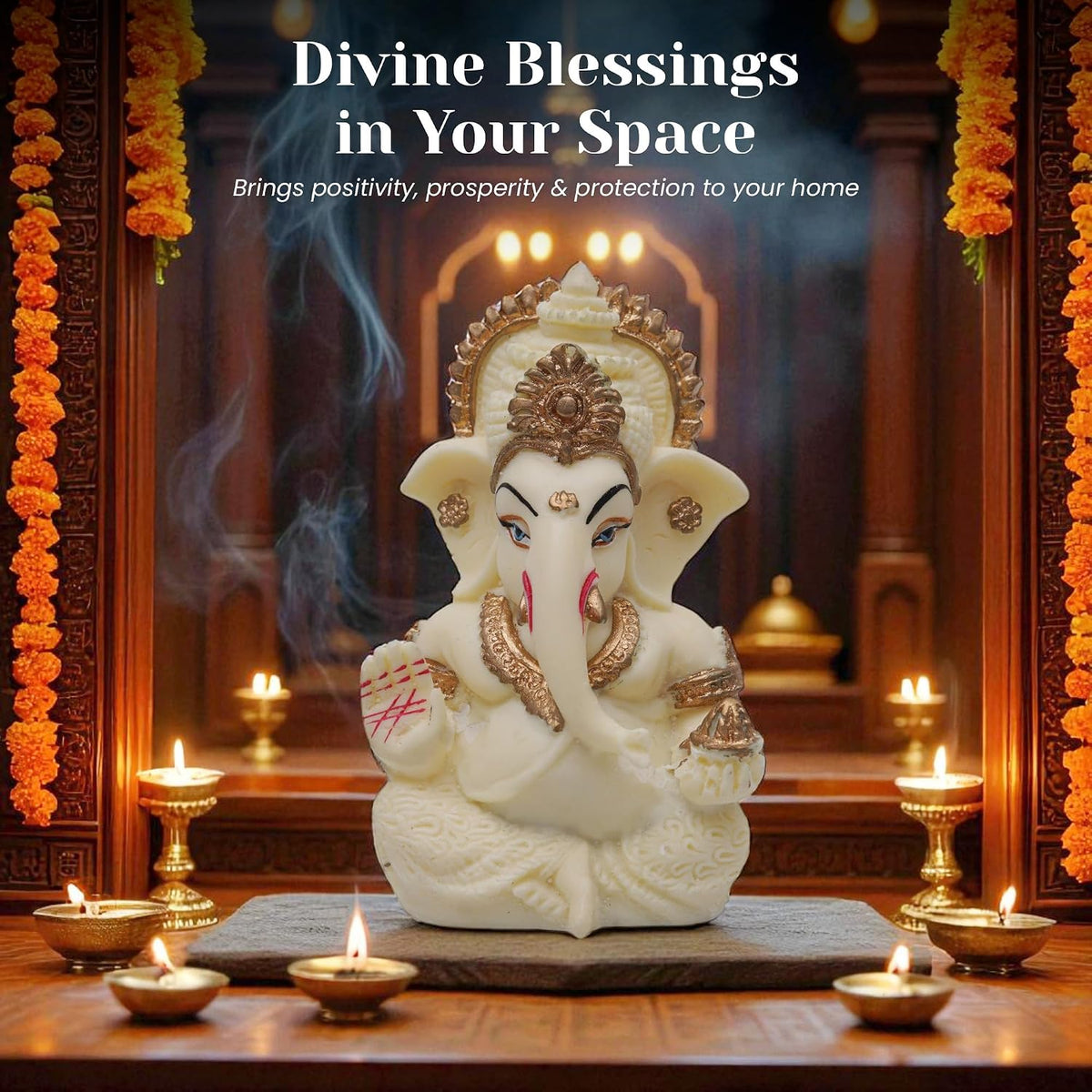 Elegant Ganesha Idol for Home, Car Dashboard & Office Desk | Intricate Detailing | Good to Use for Housewarming, Festival & Corporate Gifting | Cream