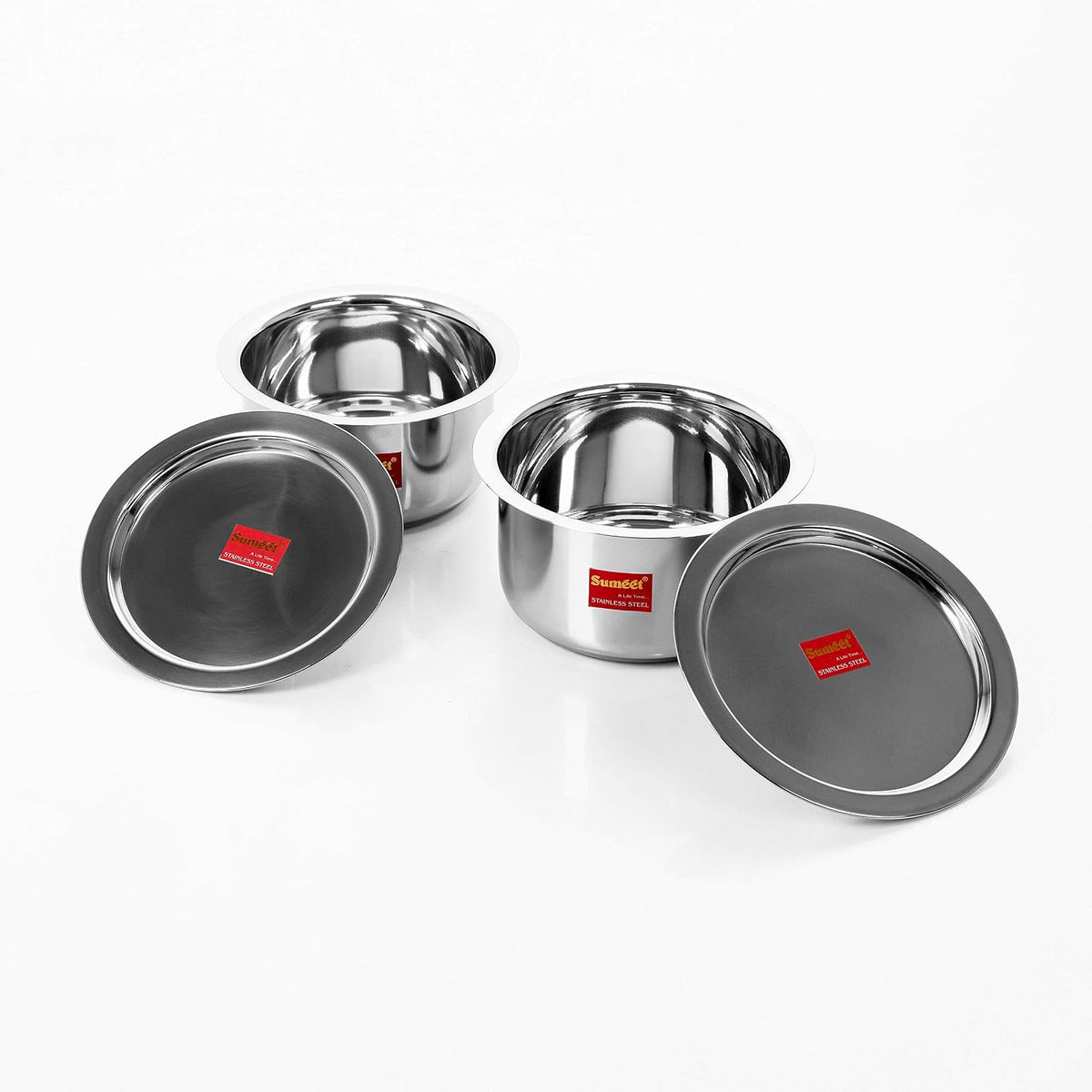 Sumeet 2 Pcs Stainless Steel Induction & Gas Stove Friendly Container Set/Tope/Cookware Set with Lids - Size No.13 & No.14 2.3L