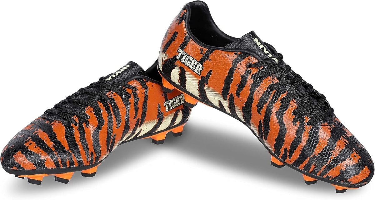Nivia Tiger Football Stud Shoe/Sports and Soccer Shoe/Comfortable and Lightweight Black/Orange 10 UK