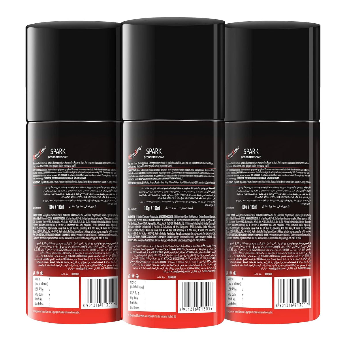 KamaSutra Men Spark Deodorant Spray | Fresh Long-Lasting Aroma | 150ml Each (Pack of 3)