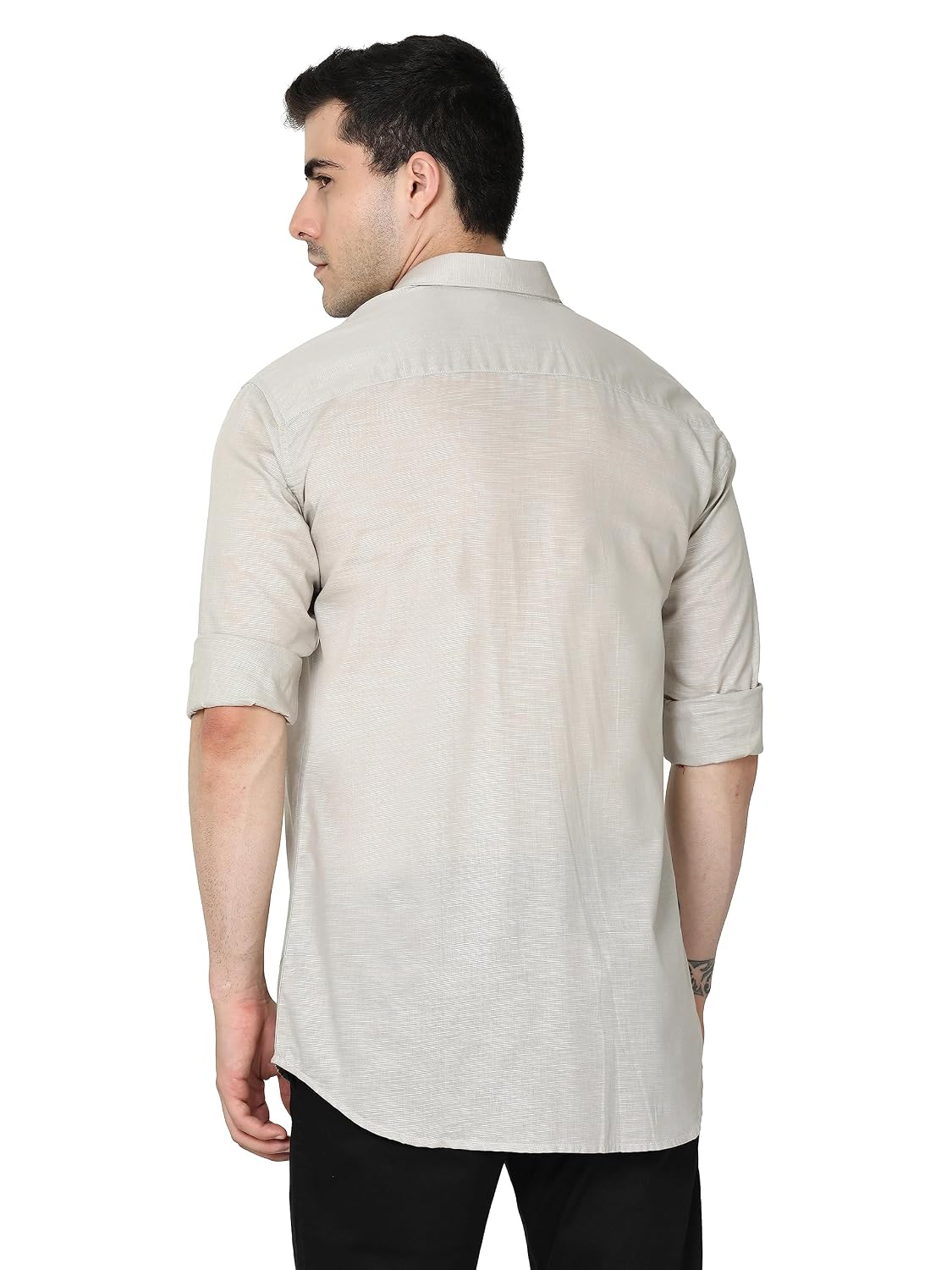 Miraan Men's Linen Cotton Long Sleeve Casual Regular Fit Shirt (Siglinen) White L