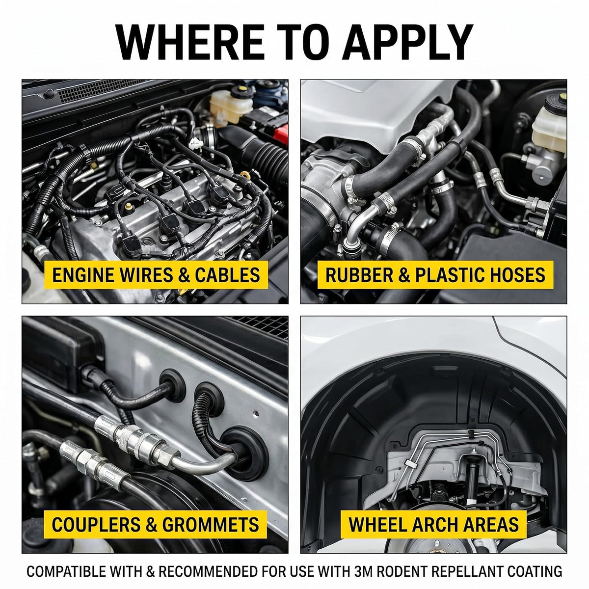 3M Rodent Repellent Coating Spray, Prevents Rat Bites in Engine Parts and Wires, Highly Effective, Leak-Free, Easy-to-Spray, Bitter Taste, No Kill-only Repels (