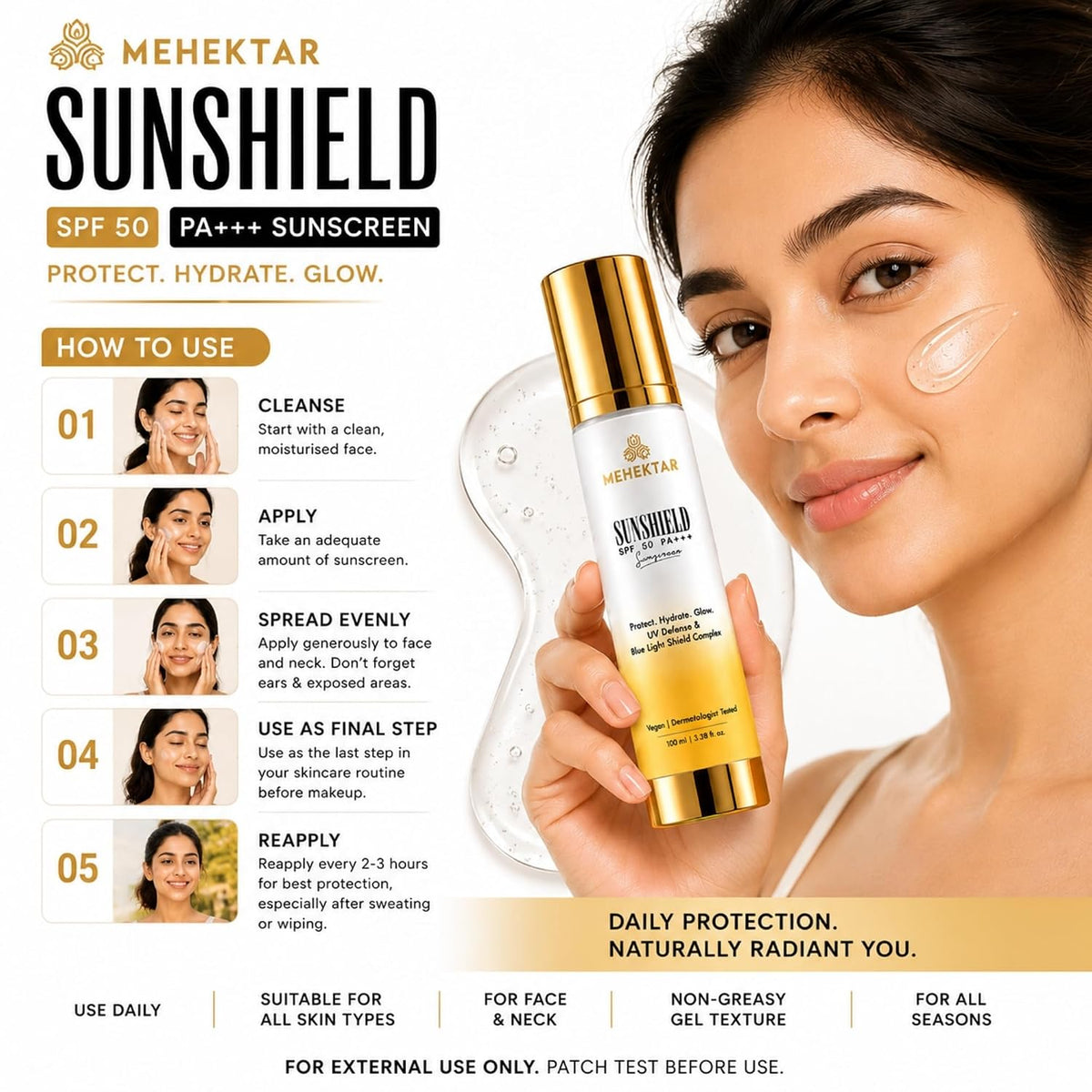Gel Sunscreen SPF 50 PA+++ for Face, Broad Spectrum UVA & UVB Protection, Transparent Lightweight & Non-Greasy Formula for Oily Skin with Aloe Vera & Vitamin B3