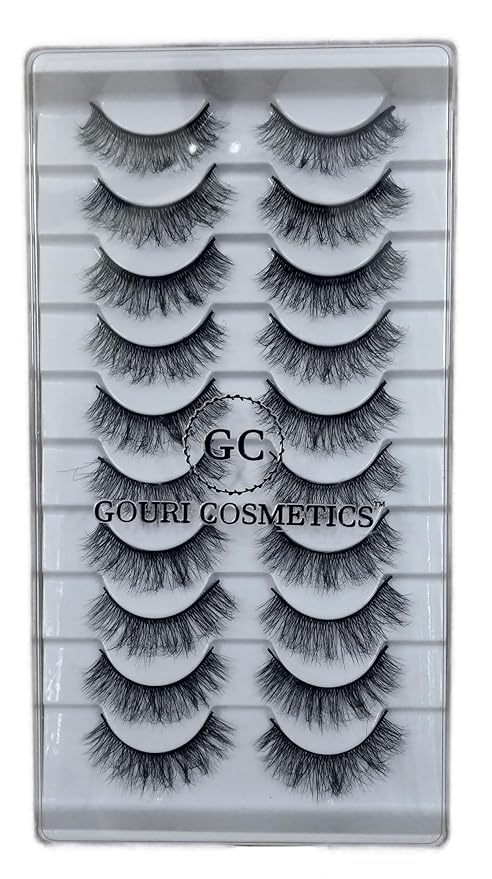 GOURI COSMETICS™ 3D FALSE EYELASHES - False Eyelashes for Women - (10 Pair Pack) TM10 204
