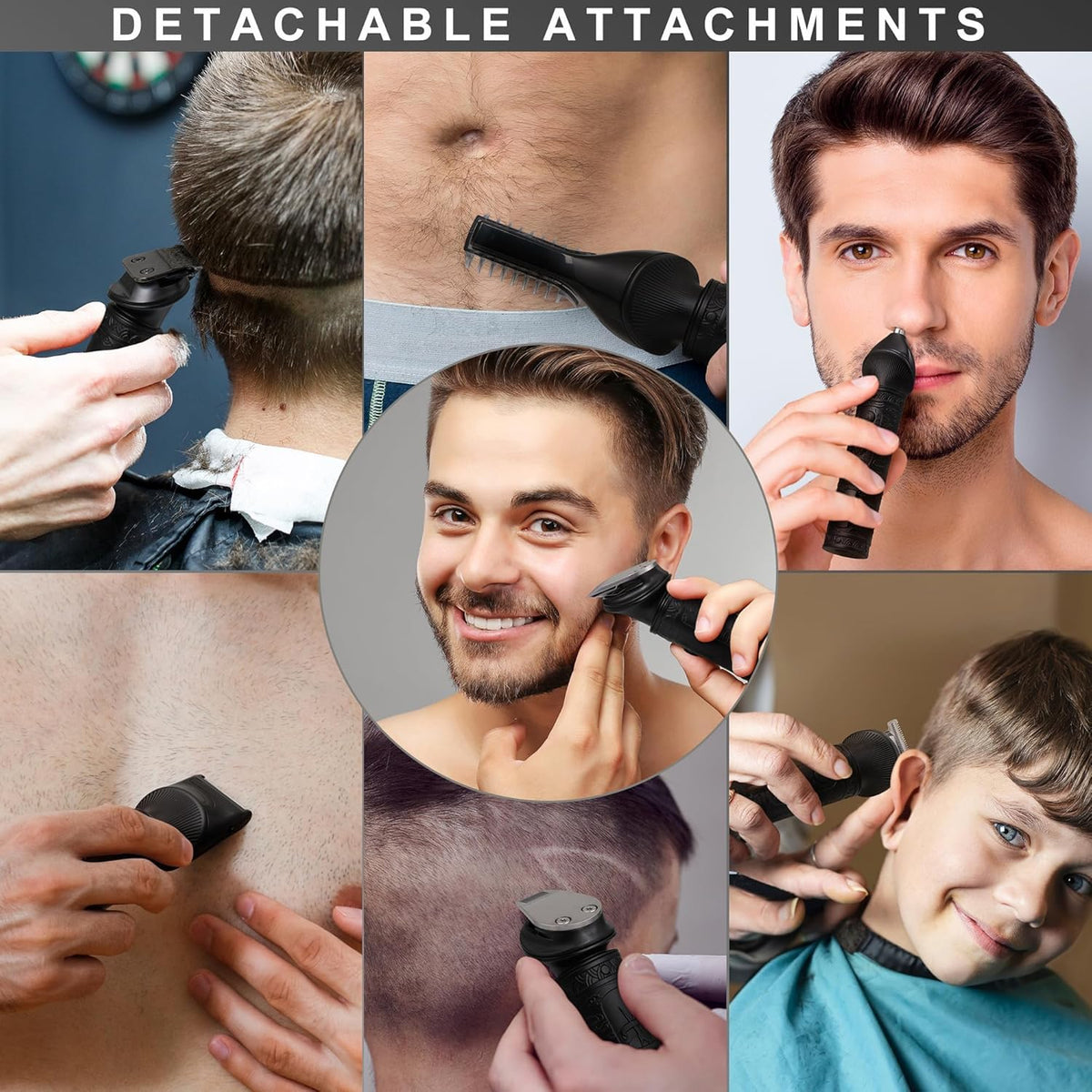 Scttomon Beard Trimmer for Men Professional Mens Beard Grooming Kit T-Blade Trimmer Razor Nose Body Trimmer Hair Cutting Kit Cordless 7 in 1 Black