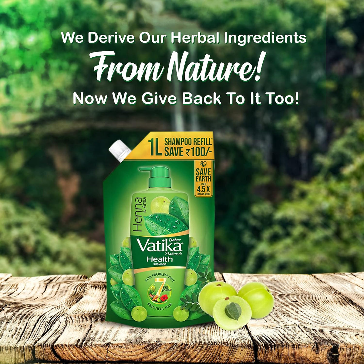 Dabur Vatika Health Shampoo - 1 L (Refill Pouch) | With 7 Natural Ingredients | For Smooth, Shiny & Nourished Hair | Repairs Hair Damage, Controls Frizz | For A