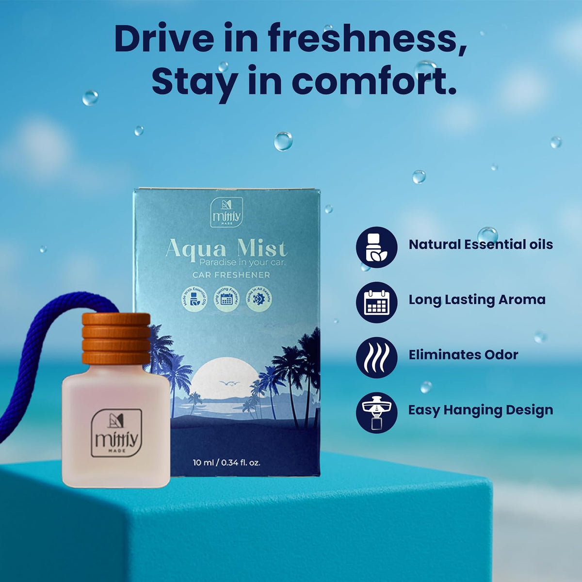 Aqua Mist Car Perfume Hanging | Wooden Lid Car Diffuser | Essential Oil Car Freshener | Car Accessories Interior | Long-Lasting Car Fragrance | Leak-Proof Glass