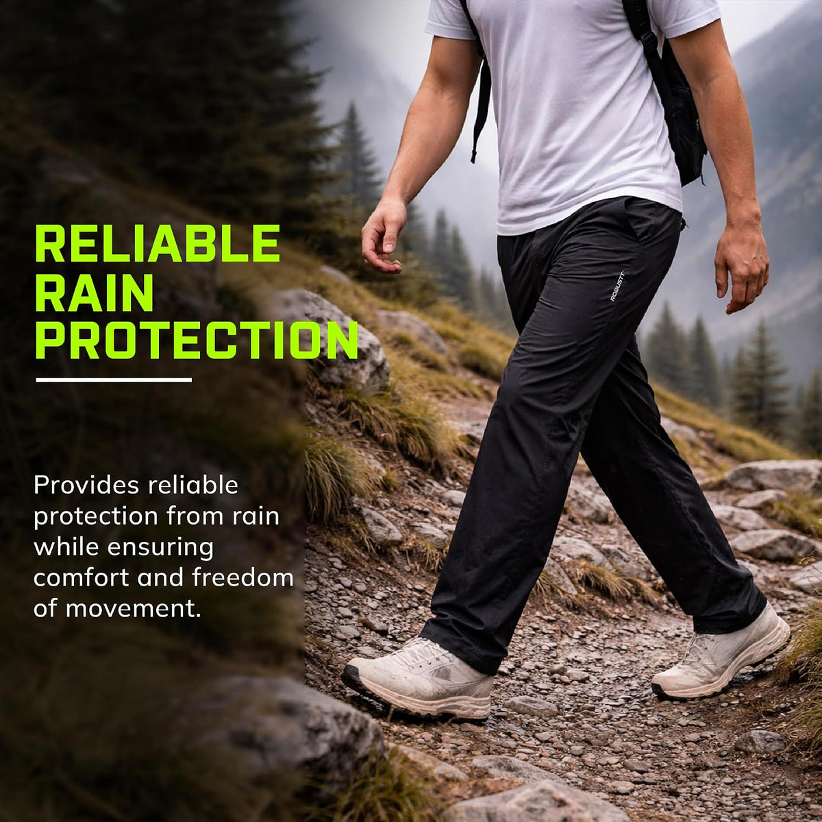Robustt Premium Rain Pants | Black | XL-XXL | Unisex Waterproof Rain Pants For Men & Women | Elastic Stretchable Waistband | Relaxed Fit| Waterproof Rain Trouse